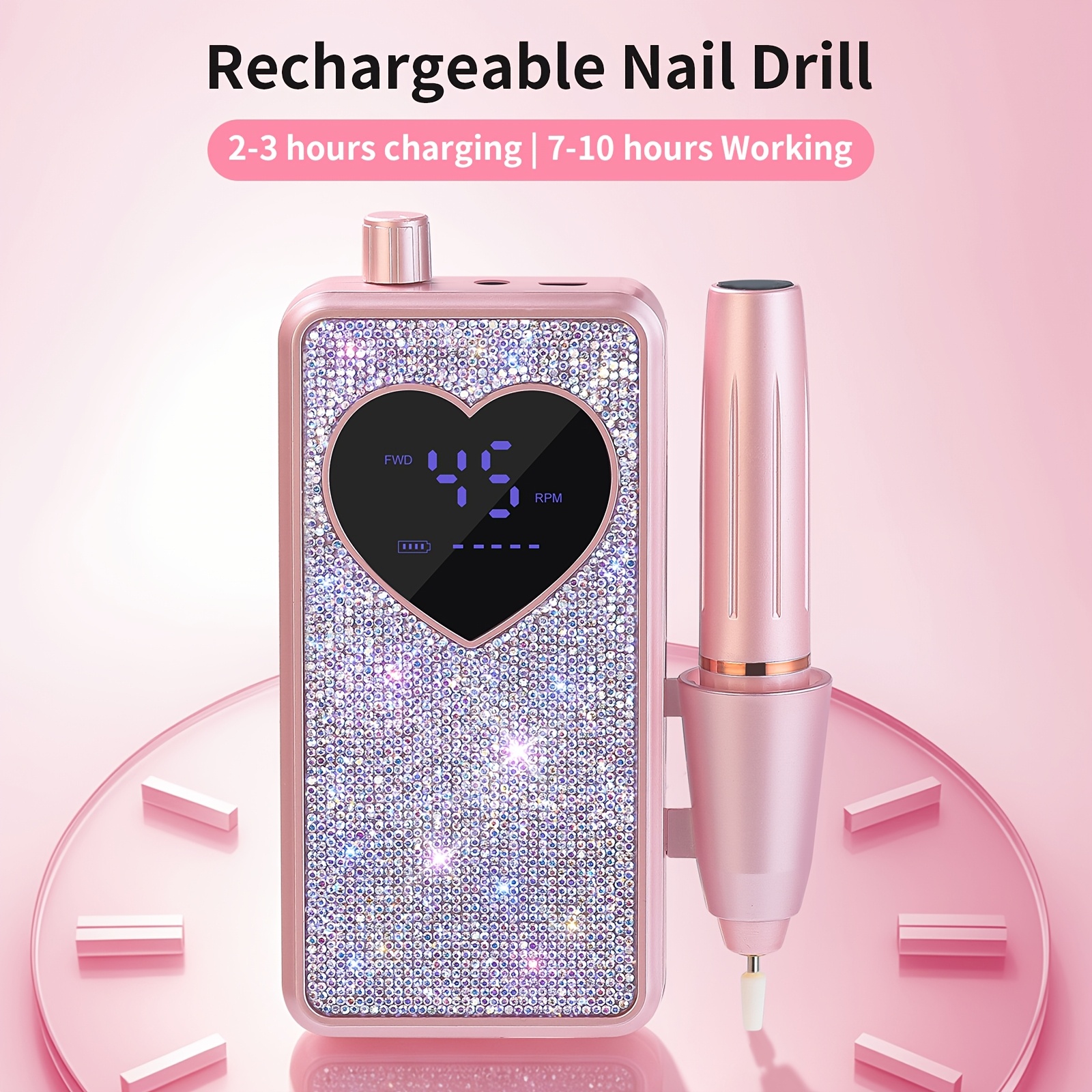 TEMU Professional Electric Nail Drill Machine, Nail File Acrylic Nail Kit With 11 Nail Drill Bits, Cordless Nail Kits For Acrylic Nails Gel Polishing