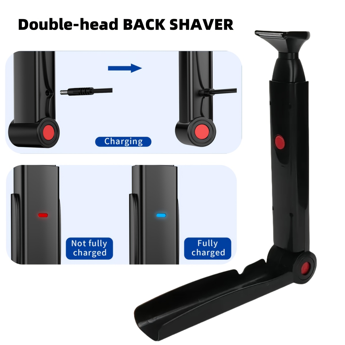 mens foldable back hair trimmer   electric back shaver with a long handle featuring two shock absorbing telescopic heads suitable for trimming underarm and chin hair Product details 4