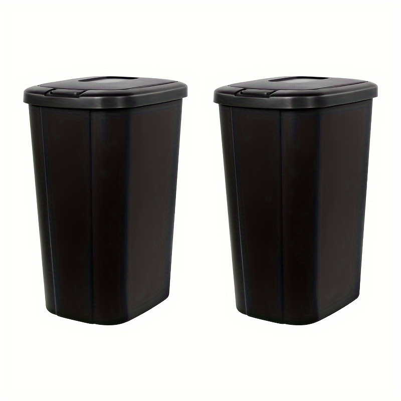 

2pcs Plastic Kitchen Trash Can - 13.3 Gallon - Slim Profile, Matte Black, Durable With Spring-loaded Lid