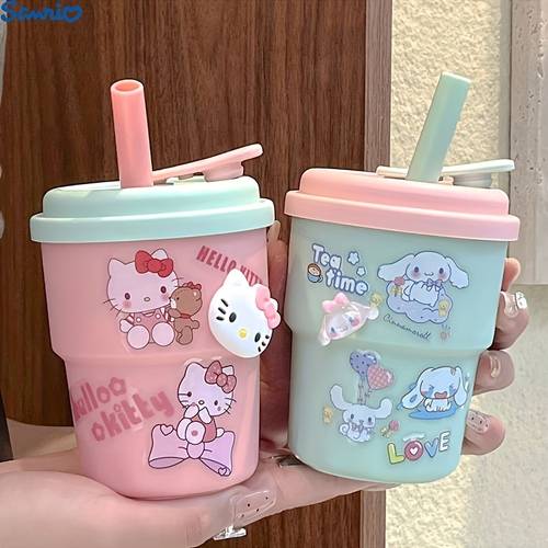 cute water cup with cute sticker straw suitable for work reading and home use large capacity coffee milk cup
