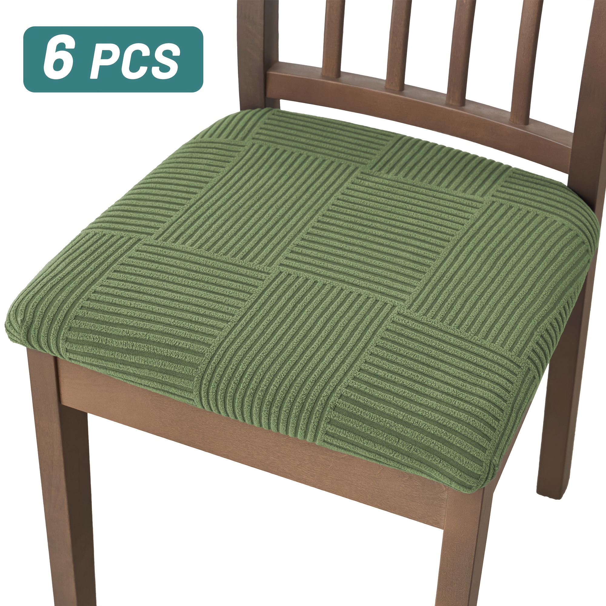 TEMU 4/6pcs Stretch Dining Chair Cushion Covers, Horizontal And Vertical Stripe Pattern, Chair Slipcovers, Elastic Fabric, Machine Washable, In 4