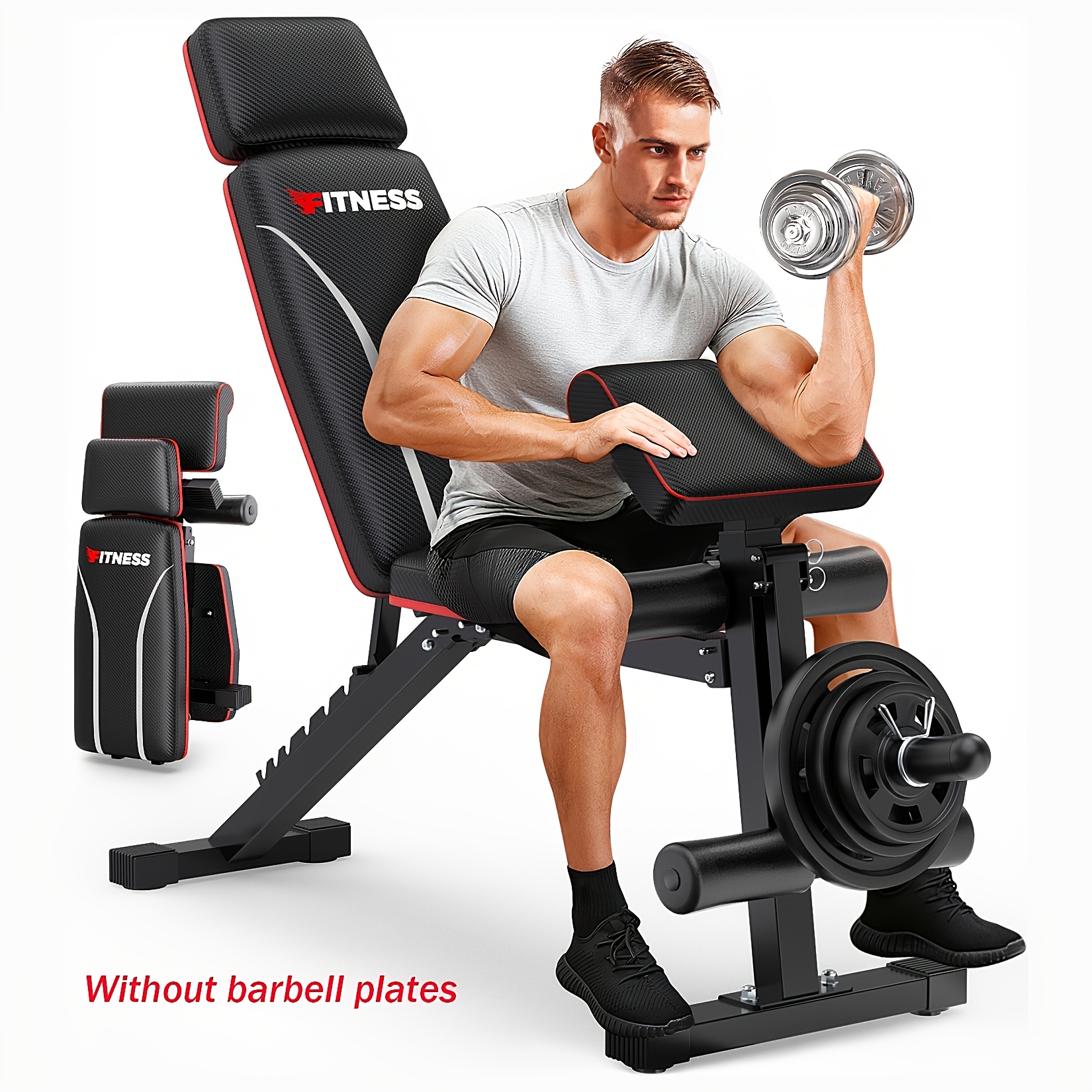 TEMU Heavy-duty Adjustable Multifunctional Foldable Weight Bench With Barbell Rack & Pad - 800 Lbs Capacity Weightlifting Bed Suitable For Home Gym,