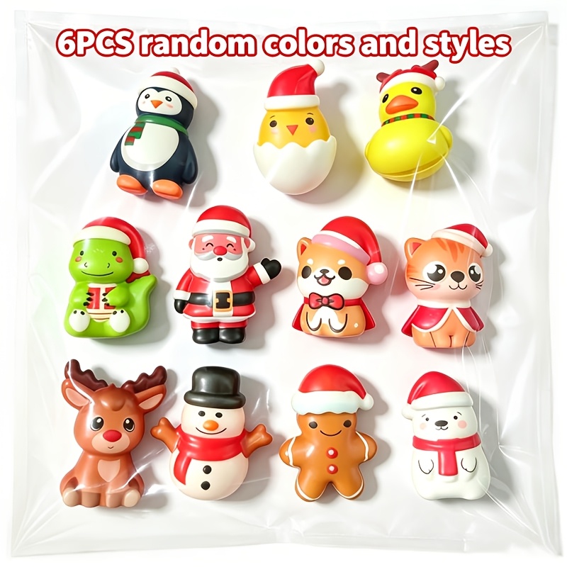 Image of 6pcs Christmas Soft And Cute Toys, Random Colors And Styles, Slow Rebound And Soft Animal-shaped Squeeze Toys. Suitable For Party Gift Packages, Sock Fillers, And Birthday Gifts During The