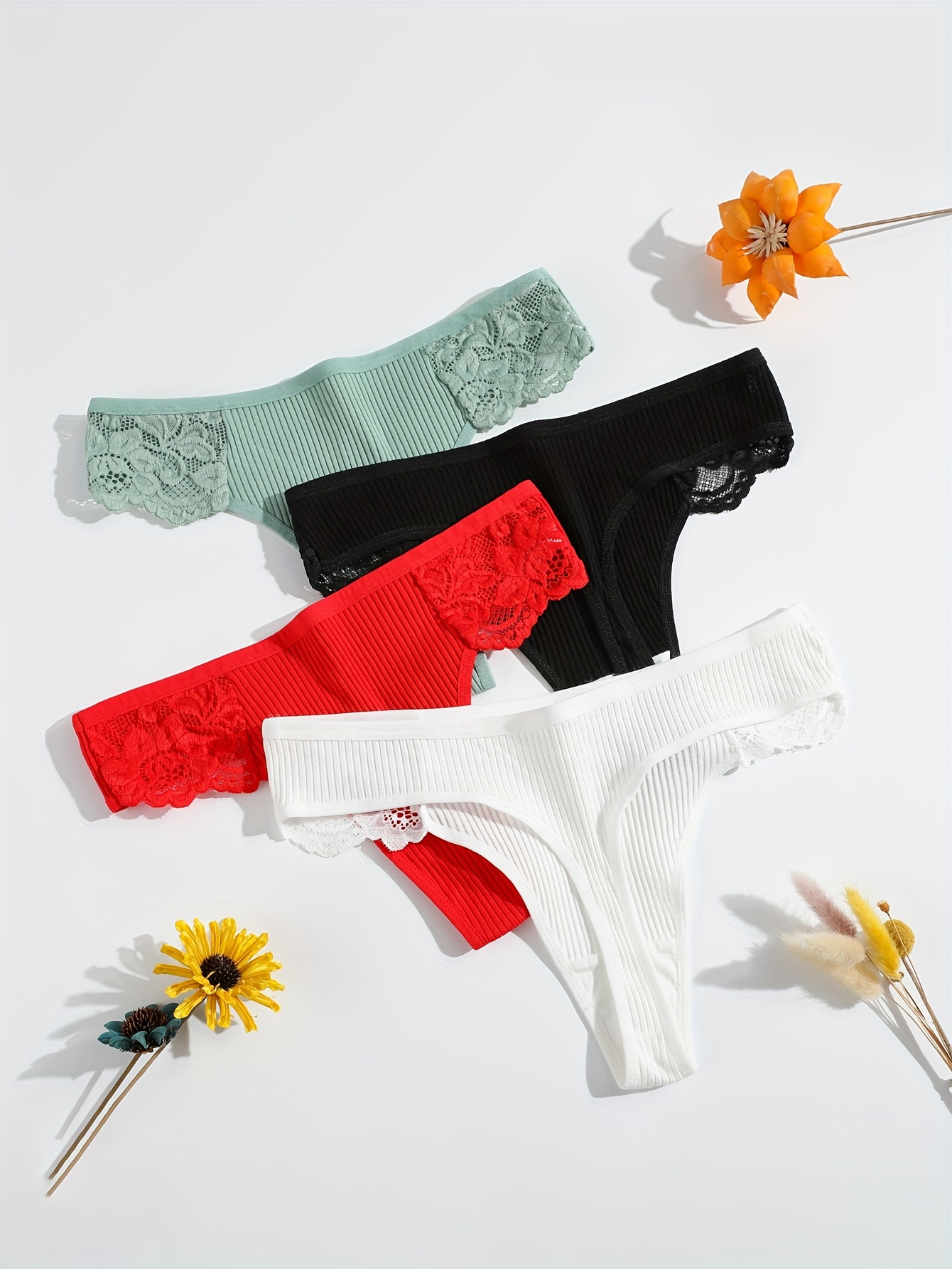 4pcs Girls Thong Panties Girls Lace Tummy Control Threaded Thongs Girls Low  Waist Breathable Underwear 14-16 Years Old