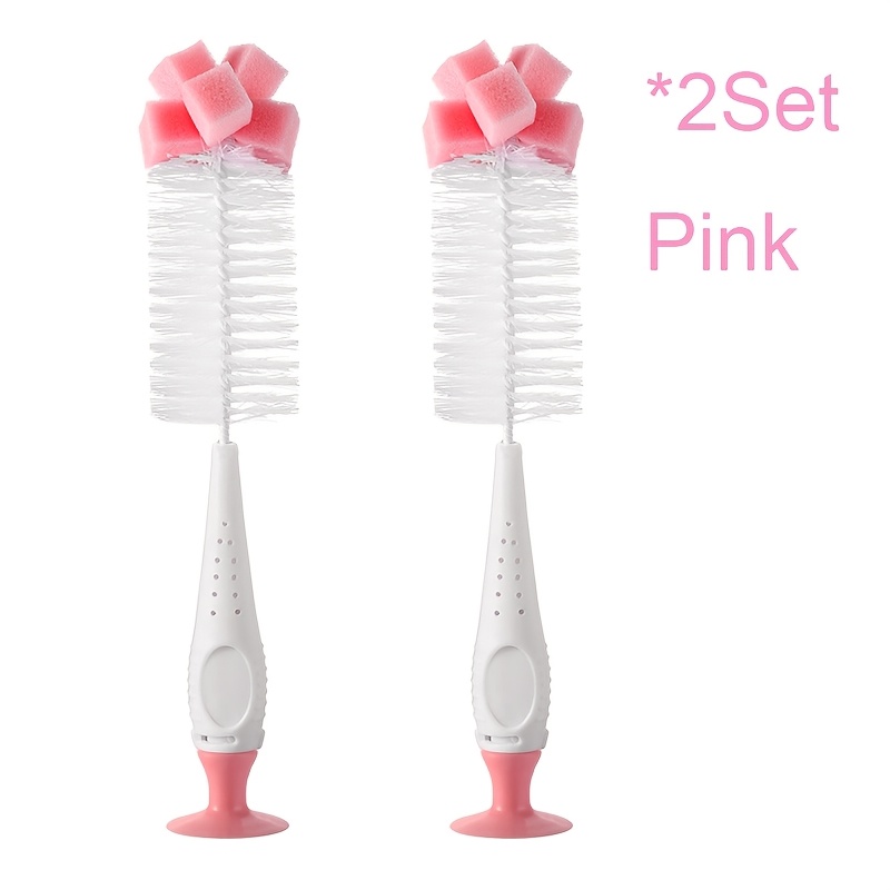 2 Set Simple Nylon Sponge Suction Feeding Bottle Pacifier Brush Set Water Sippy Vacuum Cup Cleaning(2in 1)