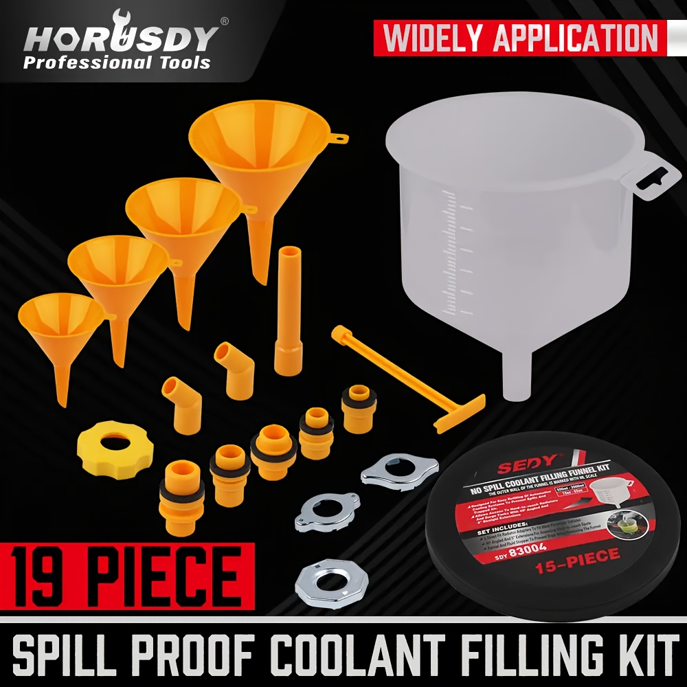 TEMU 19pcs No-spill Coolant Funnel Set For Radiators, Designed For Easy Filling And Burping, Compatible With All Vehicle Types
