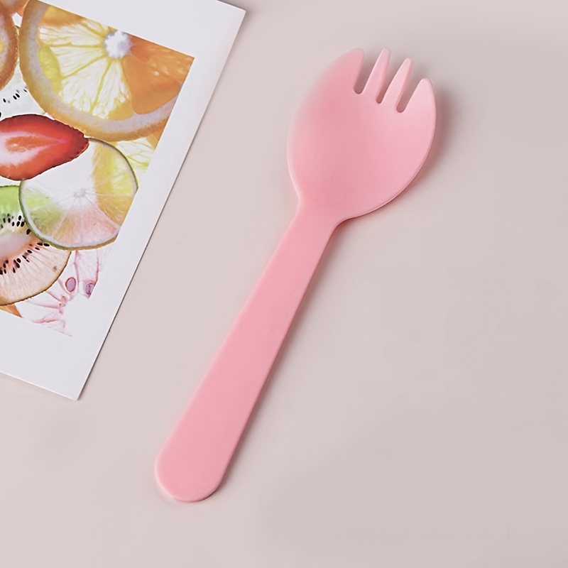 TEMU Of 99 Individually Packaged Pink Disposable Spoons And Forks - Sturdy Utensils Perfect For Cakes, Desserts, And Ice Cream. Great For Home