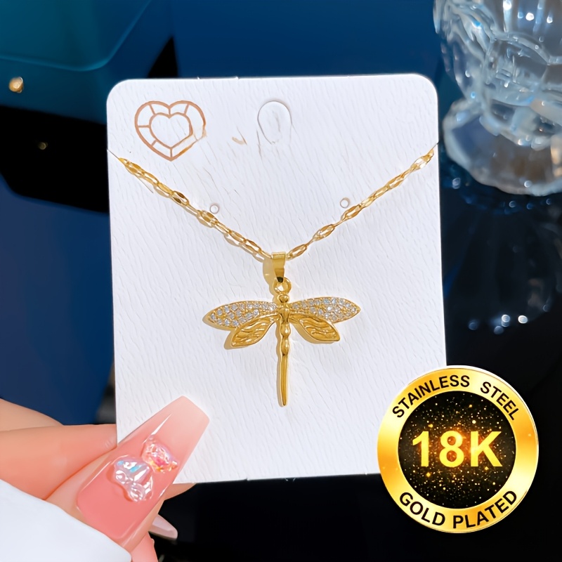 Women's 18K Golden Plated Dragonfly Pendant Necklace