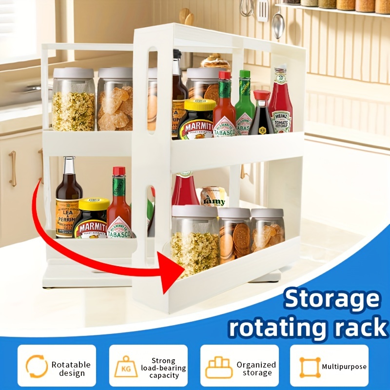 

2-tier Rotating Kitchen Storage Rack With Pull-out Design – Space-saving Organizer For Countertops And Cabinets, Plastic Shelving