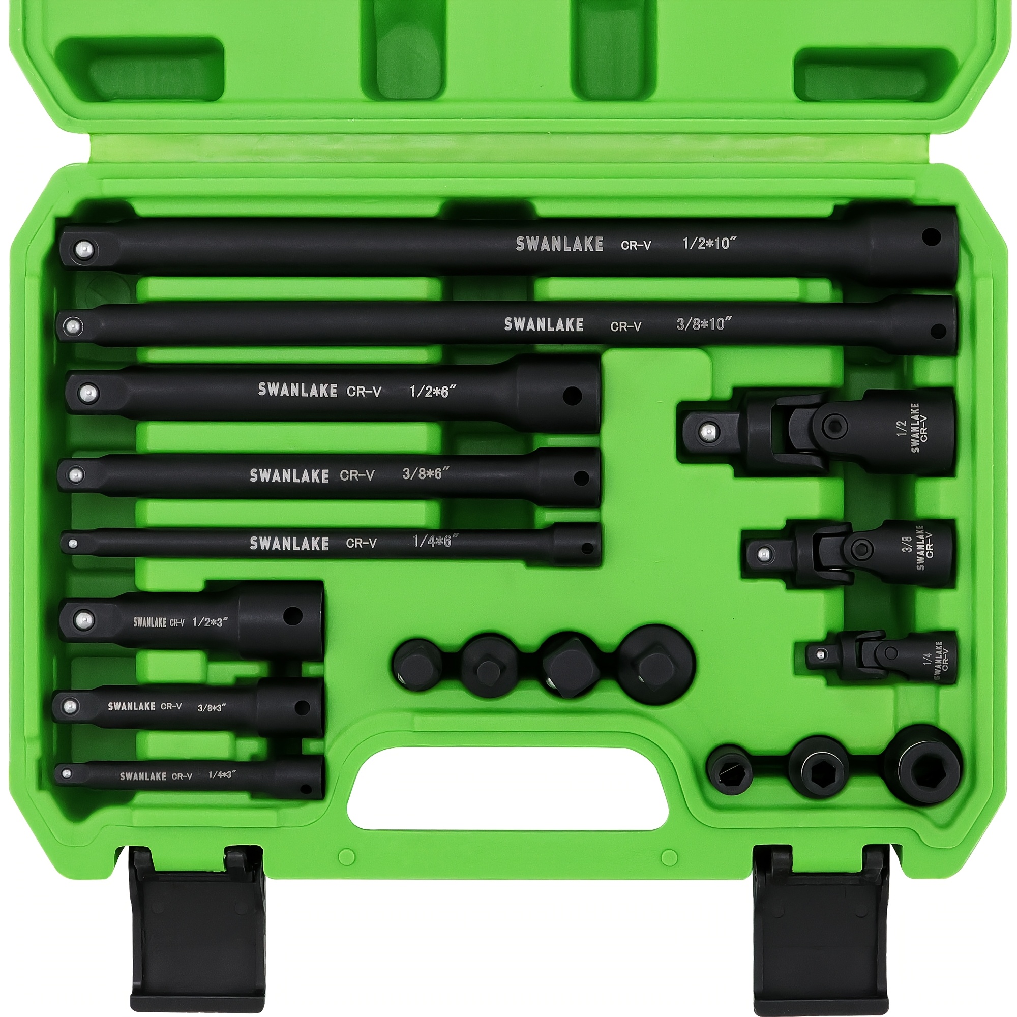 Swanlake 18pcs Impact Socket Extension Set Tool, Swivel Universal Fitting, 1/4" Deep, 1/2" Drive Socket Adapter, Extension Bar, 3 Ratchet Couplers, Steel