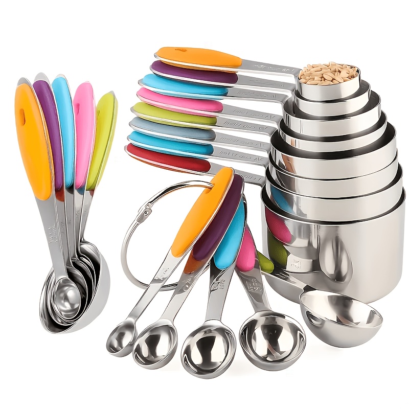 Temu – TEMU 10pcs Stainless Steel Measuring Spoons Set – Heavy Duty Metal Measuring Tools With Soft Non-slip Silicone Handles, Accurate For Dry And Liquid