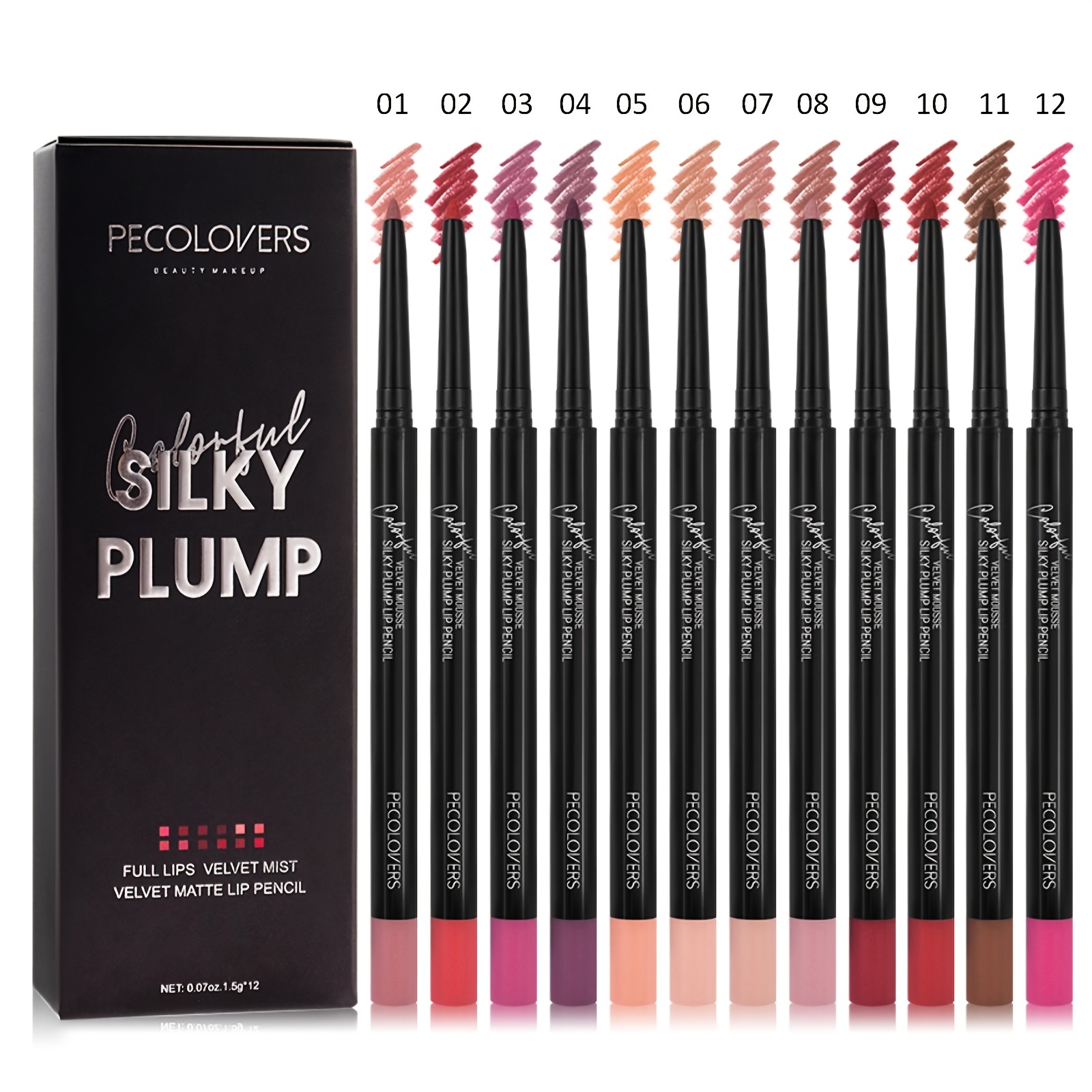 TEMU 12pcs Nude Brown Lip Liner Pen Set Red Contour Tint Labial Makeup Waterproof Matte Lipstick Crayon Pen Lip Cosmetic