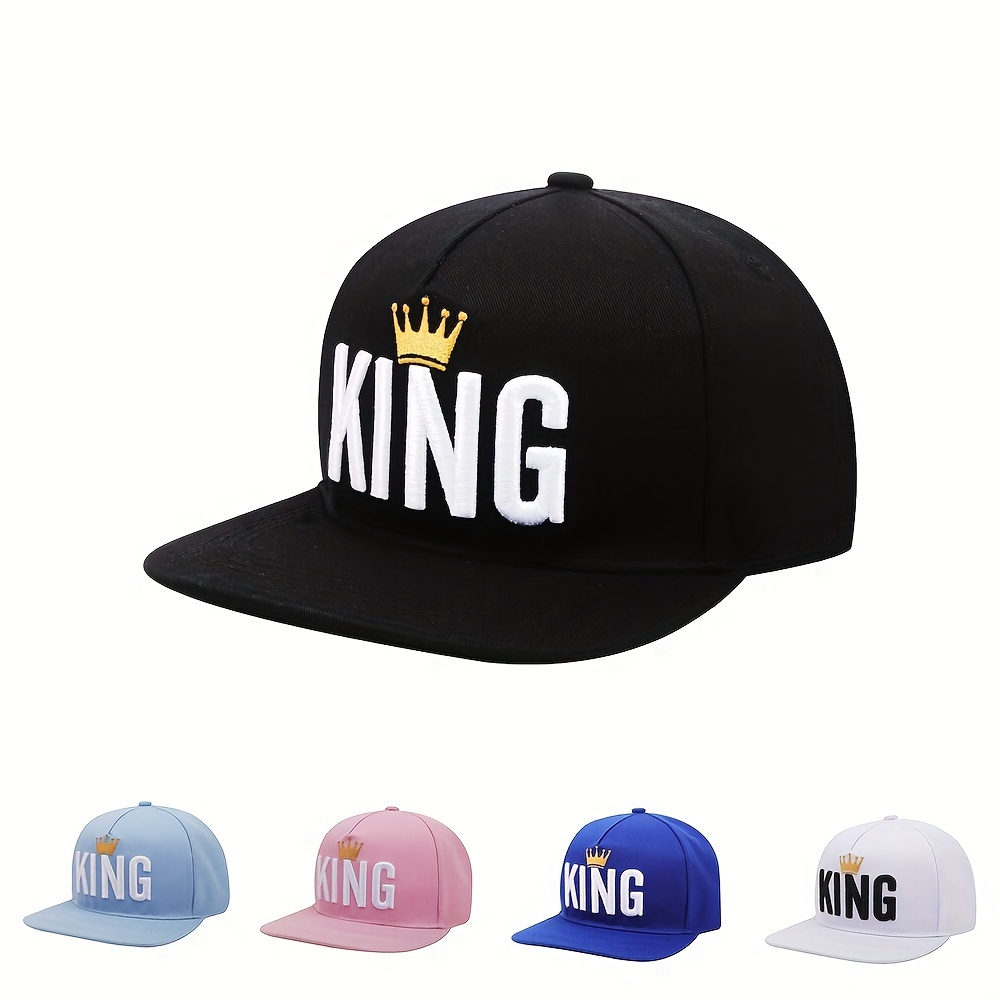 

King Embroidered Baseball Cap Unisex Street Outdoor Hip Hop Hat Adjustable Size Flat Brim Hat