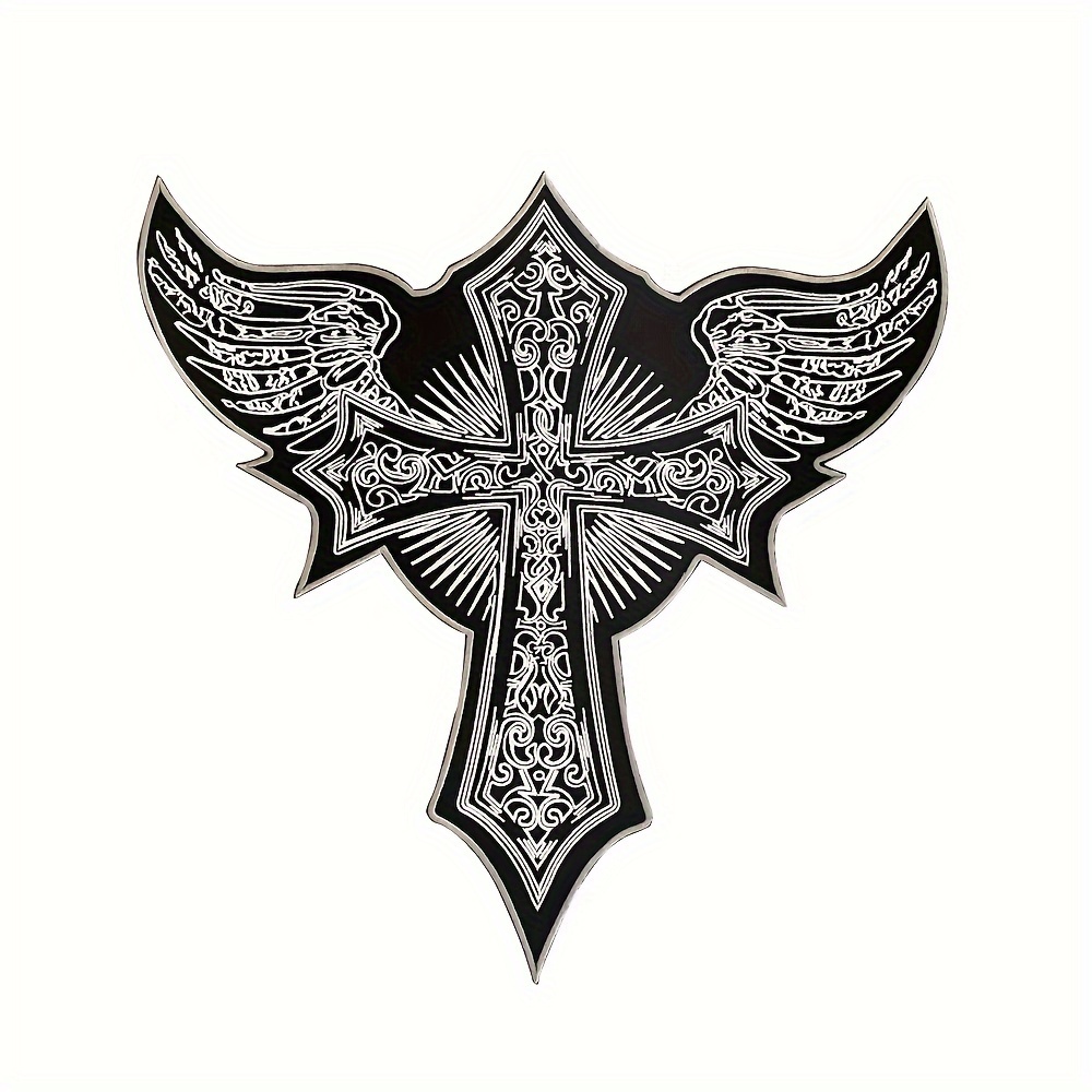 Image of 1pc Cross Wings Large Embroidery Patch Motorcycle Knight Vest Back Decoration Badge Diy Hand Sewing 32*32cm/12.5*12.5in