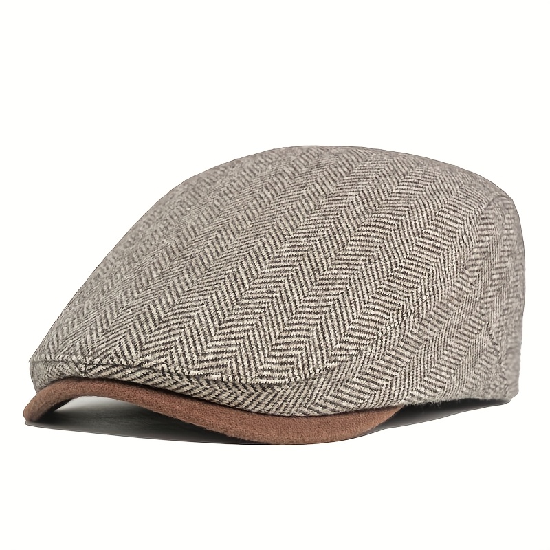 British Style Men's Newsboy Hat Thick Tweed Adjustable Beret Autumn And Winter Cap Casual Duckbill Hat Trendy