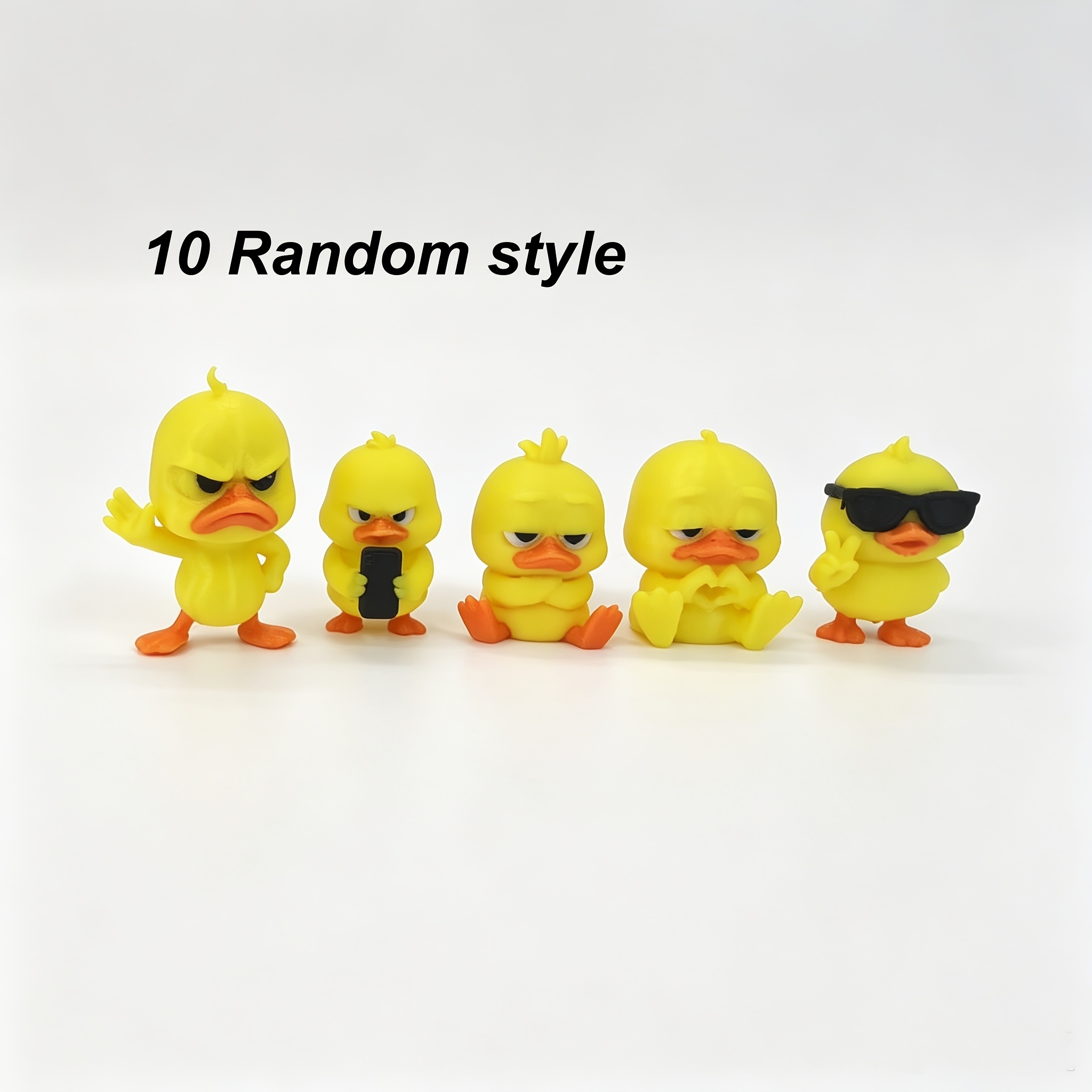 TEMU 10pcs Random Style 3d Printed Angry Rubber Duck, Duck With Orange Beak White Eyes, Figurines For Christmas Halloween Graduation