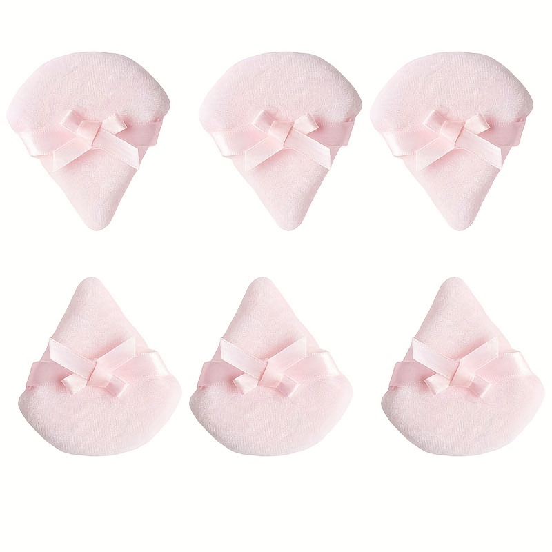 Image of 6pcs Bow Decoration Soft Face Puff Triangle Makeup Puff Cosmetic Foundation Sponge Wet &dry Makeup Tool For Loose Powder Mineral Powder Setting (baby Pink)