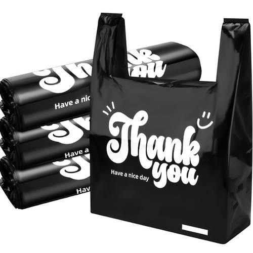 52pcs of black thank you bags 24 38cm for the thin version 30 48cm for the thicker version reusable grocery bags can be used as disposable supermarket bags suitable for small business groceries and shopping