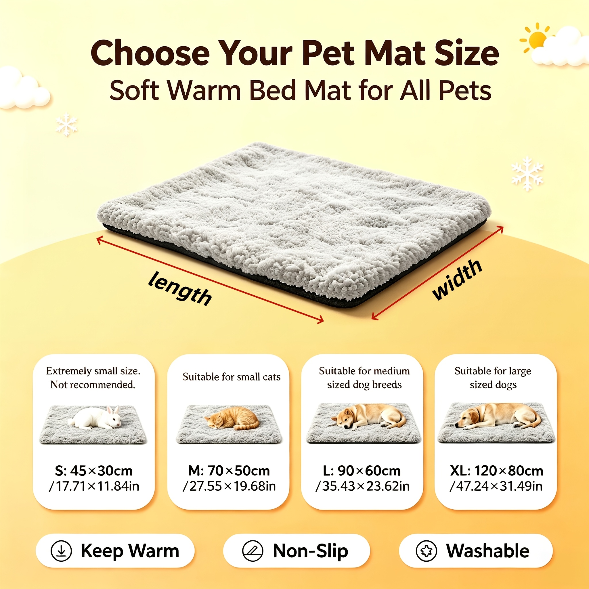 TEMU Pet Warming Mat, In 4 Sizes. Non-slip Bottom Design, Stable And Non-displacing Placement, Relying On Pet's Own Heat For Thermal Insulation, No
