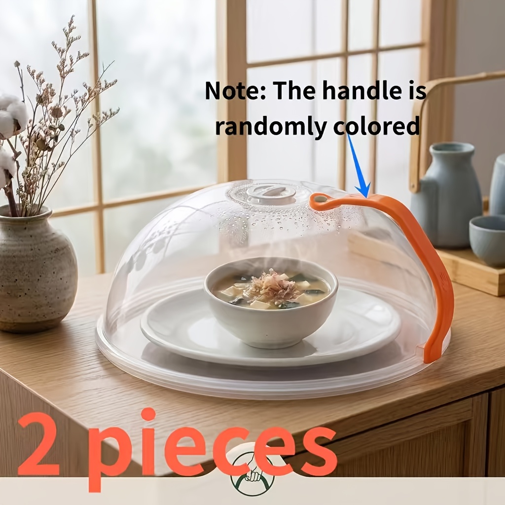 TEMU 2pcs Set Of Microwave Covers(random Handle Color), Transparent Cover, Microwave Dish Cover With Handle And Adjustable Vent Holes, Can Keep The