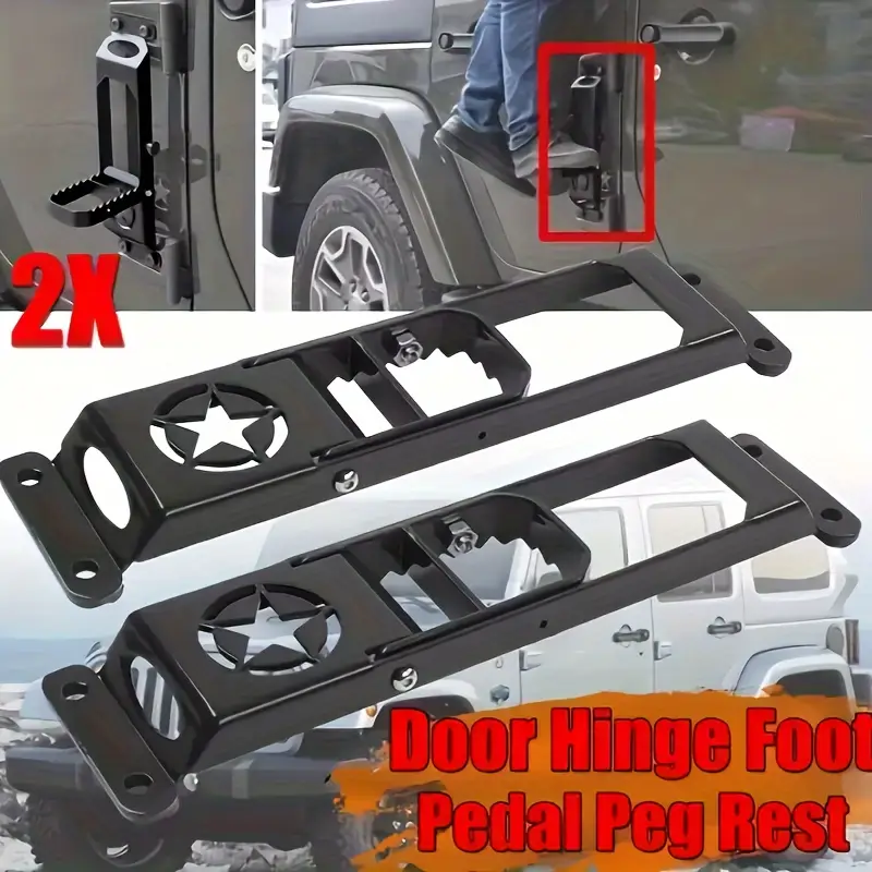 SHINEKA Door Hinge Step Pedals (2-Pack) For Jeep Wrangler JK JL JT – Black Iron