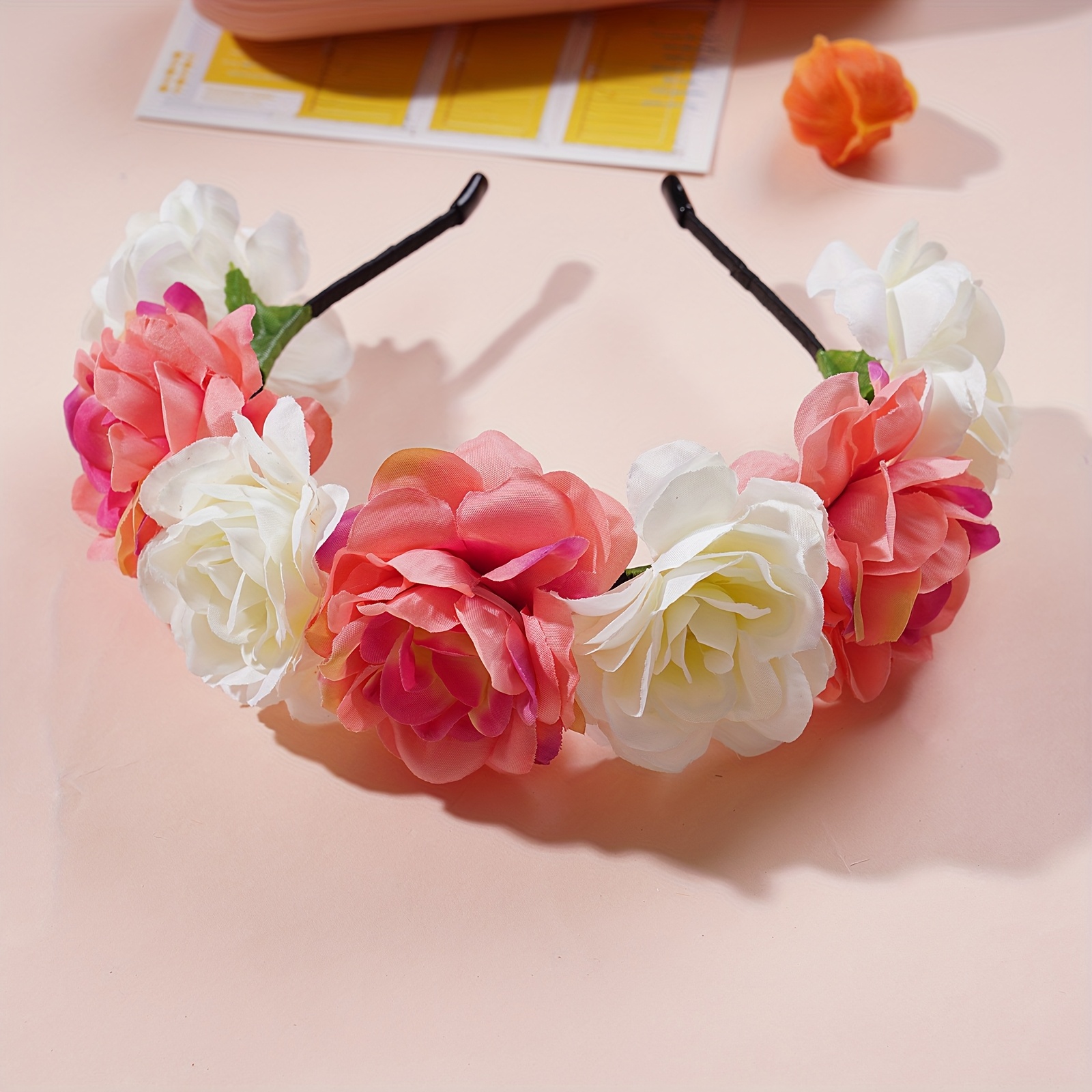 TEMU Floral Hair Clip Peony Wreath Headband For , Sweet Non-slip Hair Hoop, Hairpin Accessory