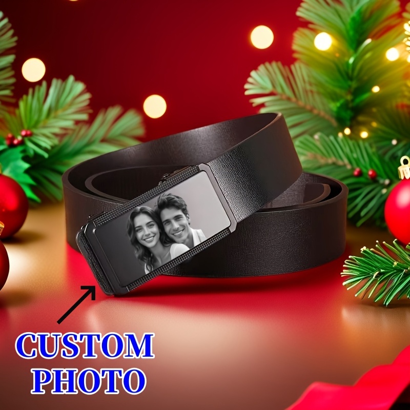 

Ceinture pour homme gravée avec une photo personnalisée, style décontracté avec boucle en , en simili cuir, pour la Saint-Valentin, Noël, cadeau de fête des pères