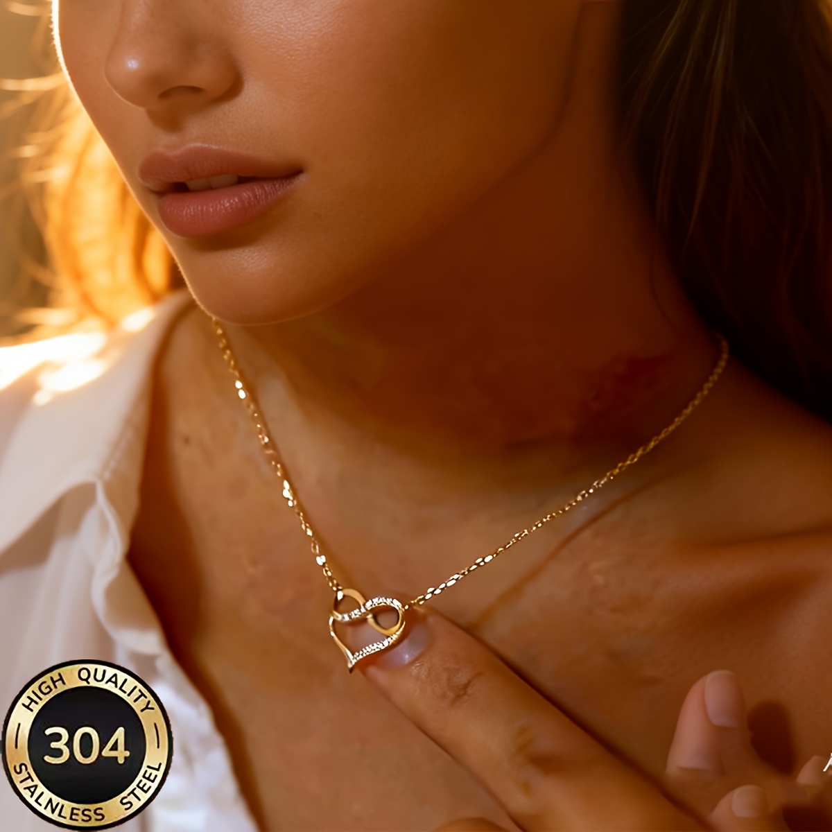 TEMU Collar de Mujer de Acero Inoxidable 304 Chapado en Oro con Colgante , Cadena Ajustable Impermeable Hipoalergénica , Joyería para Uso Diario