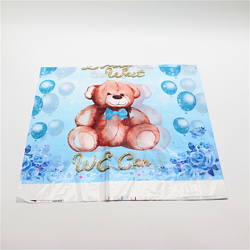 TEMU 1pc Blue Color Bear Shower Tablecloth Table Cover Bearly Wait Tablecloth Gender Reveal Cartoon Teddy Bear Print Table Cover For Birthday Shower