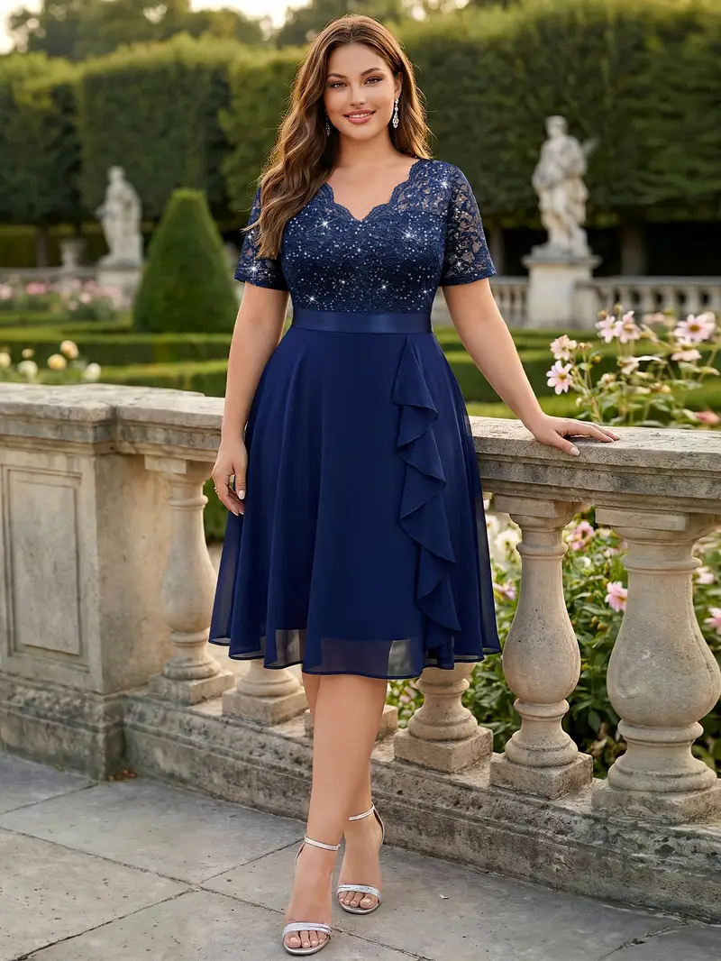 plus size plus size new popular elegant sequin lace v neck - Temu United Arab Emirates plus size plus size new popular elegant sequin lace v neck - Temu United Arab Emirates
