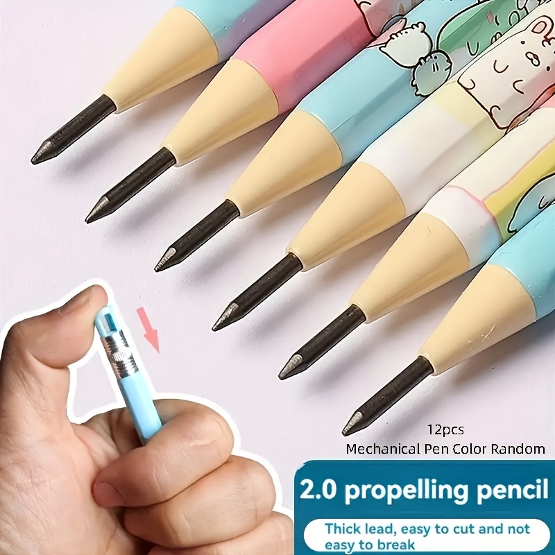 TEMU 12pcs Ergonomic Mechanical Pencils, 2.0mm Lead, Plastic Material, 2b Hardness, Continuous Writing For Students