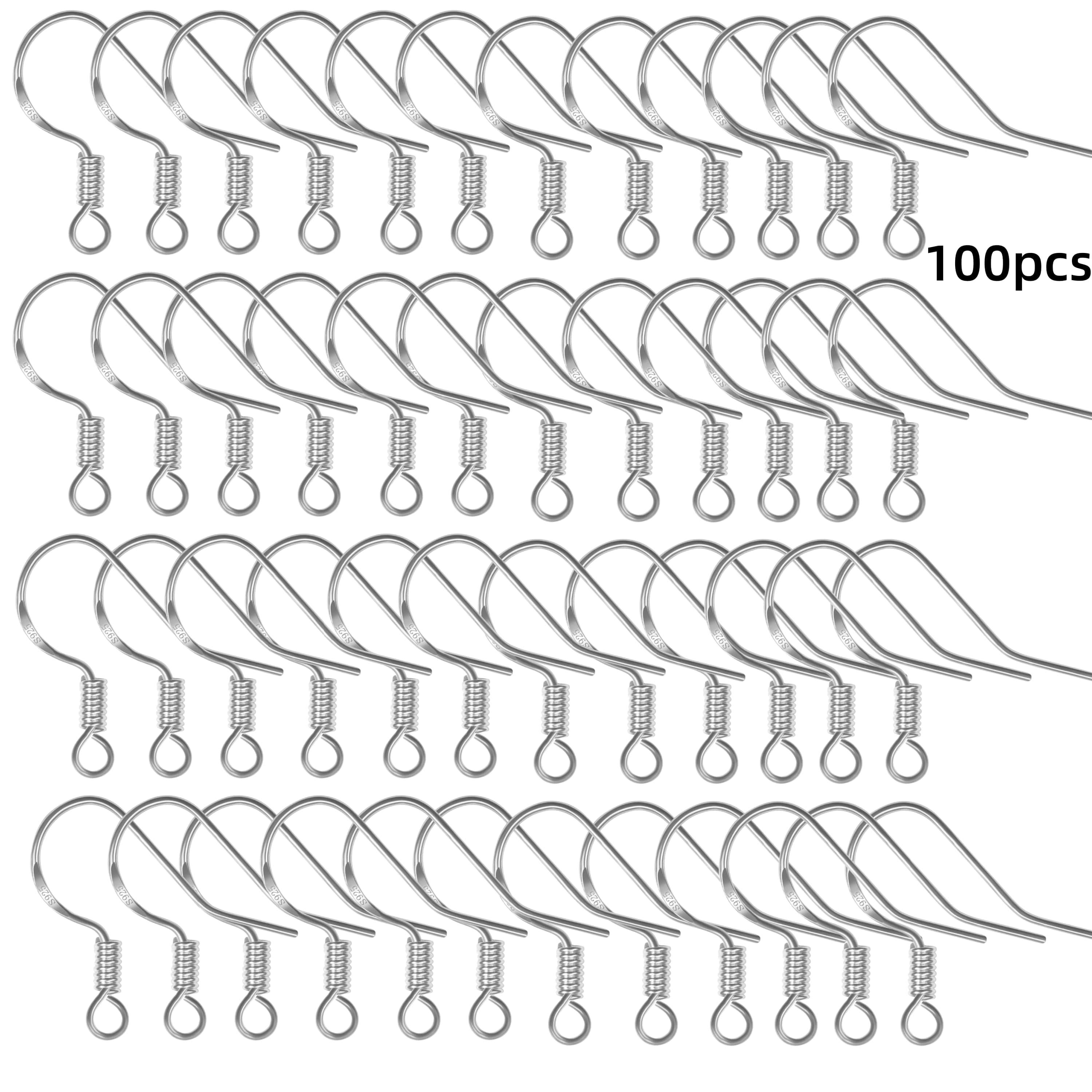 Image of 100pcs/50 Pairs 925 Silver Plated Earring Hooks Hypoallergenic Ear Wires Fish Hooks For Jewelry Making, Jewelry Findings Parts With