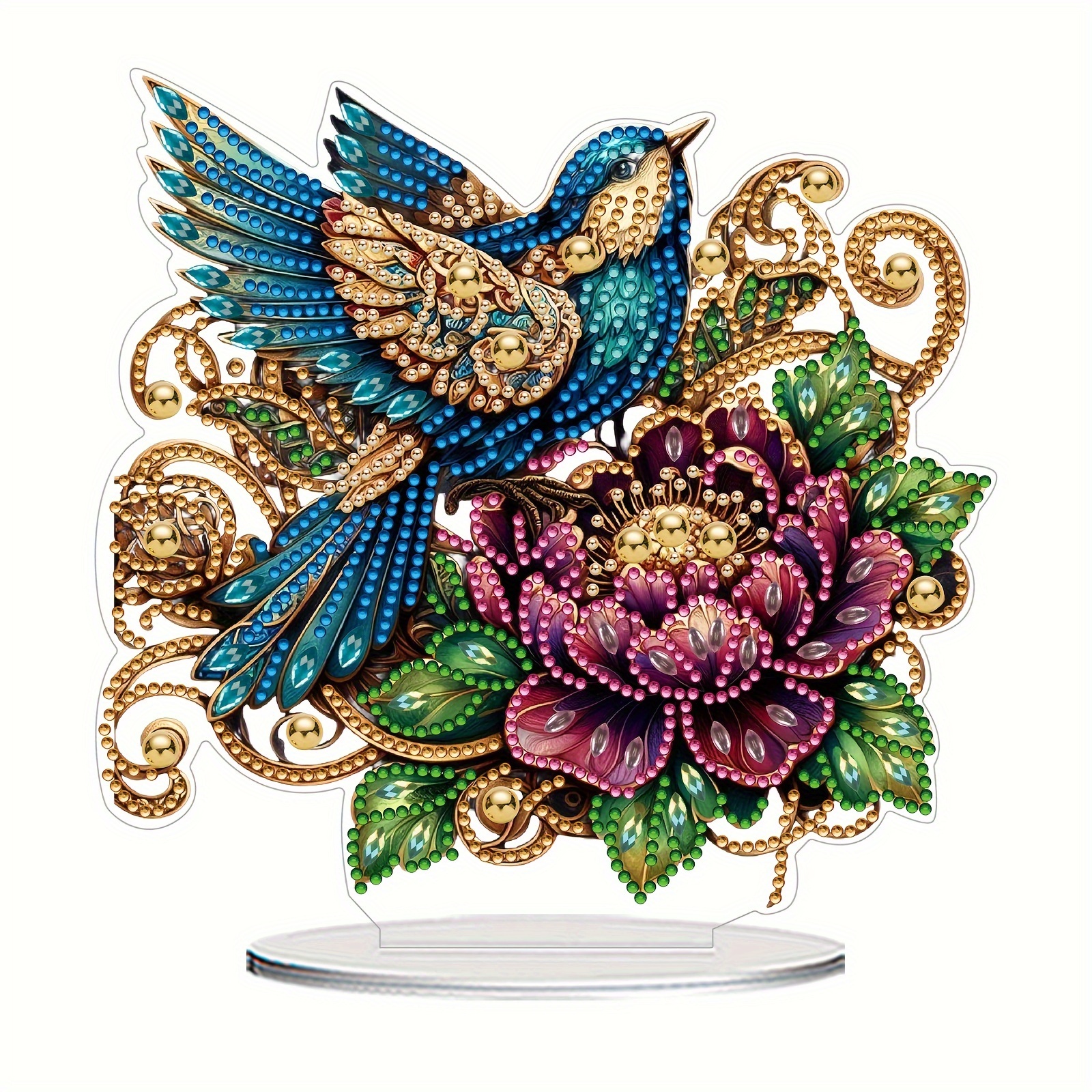 

Diy Acrylic Diamond Art Kit - Colorful Bird & Flower Design | Unique Shaped Diamonds For Desk Decor, Craft Gift Set