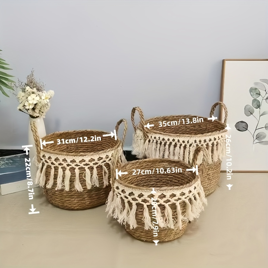 3pcs Round Storage Baskets designed with Lace, Natural Decorative Braided Rope Baskets with Handles for Shelves Blankets Organizing, Storage Basket Planters, Boho Decor for Entryway, Living Room, Bedroom, Fall decorations for home, Laundry Baskets