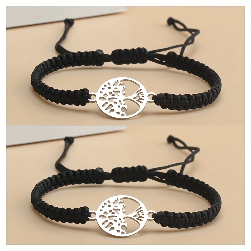 TEMU Set braccialetti intrecciati a con , braccialetto a forma di albero della vita e cavo in acciaio inossidabile, a e semplicemente regolabile, per