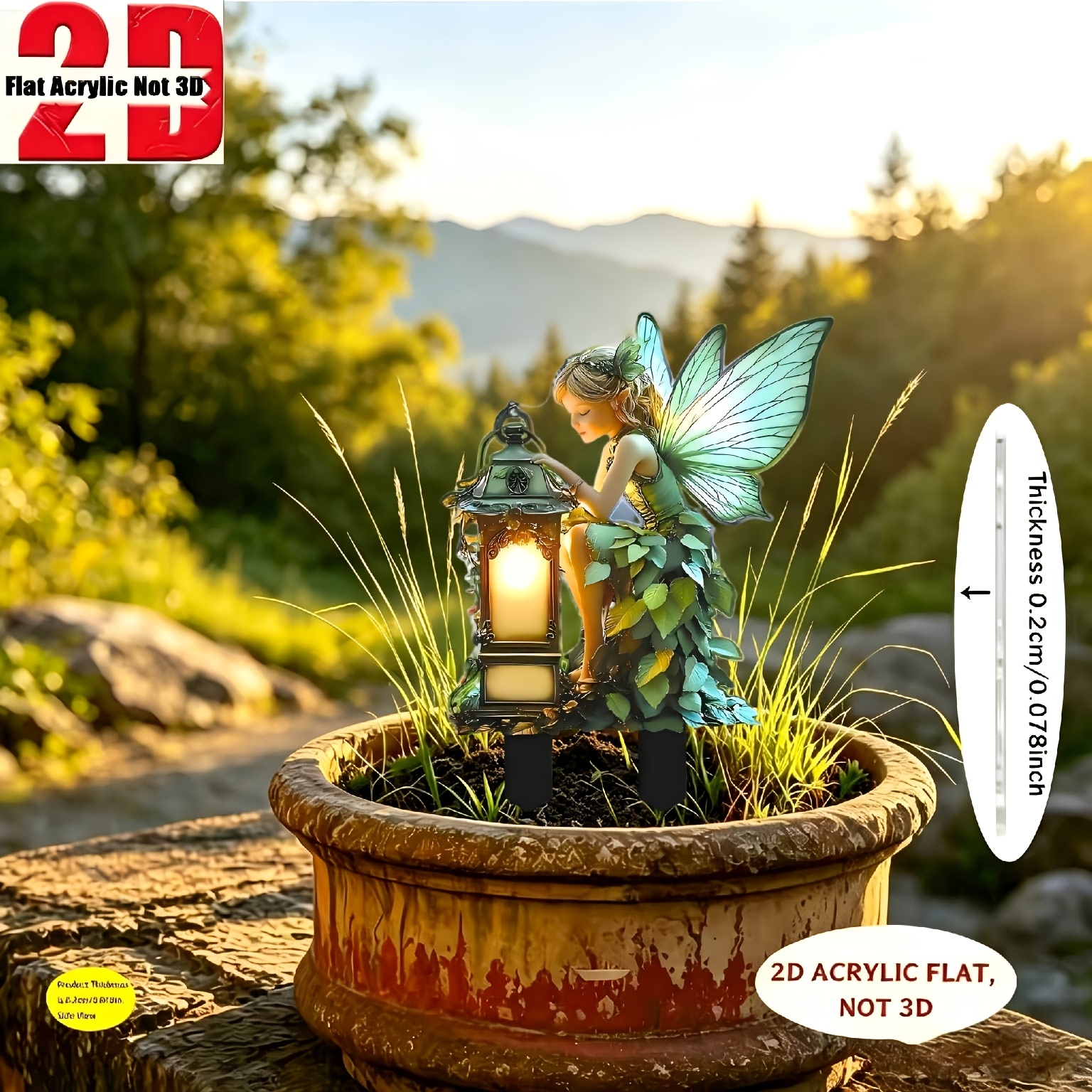 TEMU 2D Flat - ��2D Flat�� 2D Flat - [2D Flat] 1 pz, 2D Flat, Segnaposto da Giardino in Acrilico, Tappo Decorativo da Terra per Giardino, per Giardini