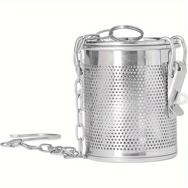 Stainless Steel Spice Filter With Lid & Chain Hook, Large Tea Infuser, Multipurpose High Temperature Resistant Easy Slag Filtering Stainless Steel Seasoning Bag Fine Mesh For Herbs For Home