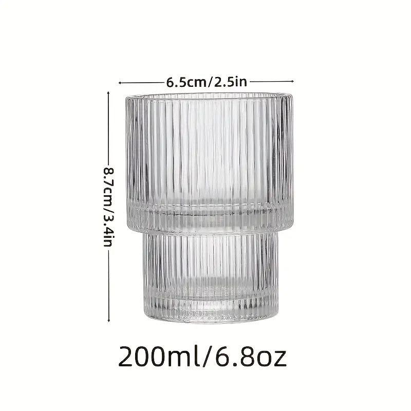 6pcs 200ml 6 8oz stackable ribbed glass cups iced coffee cups juice cups vertical striped retro glass cups reusable glass cups suitable for halloween christmas easter thanksgiving Product details 9