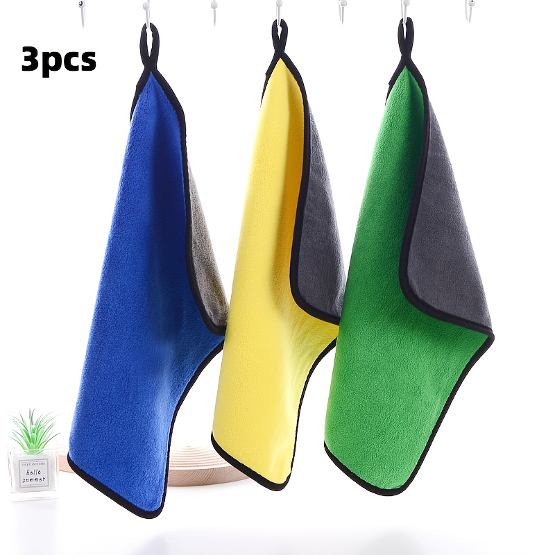 Image of 3pcs Car Cleaning Cloths 30x40cm Cars Drying Towel With Hook Strong Water Absorption Polishing Washing Tool For Cars, Boats And Home