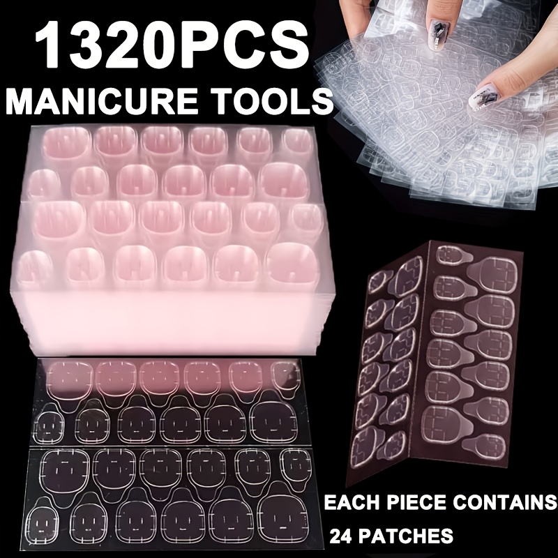 Image of 1320pcs High-quality Pink Waterproof Breathable Jelly Glue Stickers Suitable For Press-on False Nails, Double-sided Removable Jelly , Nail Art Tool Set, Easy To Apply