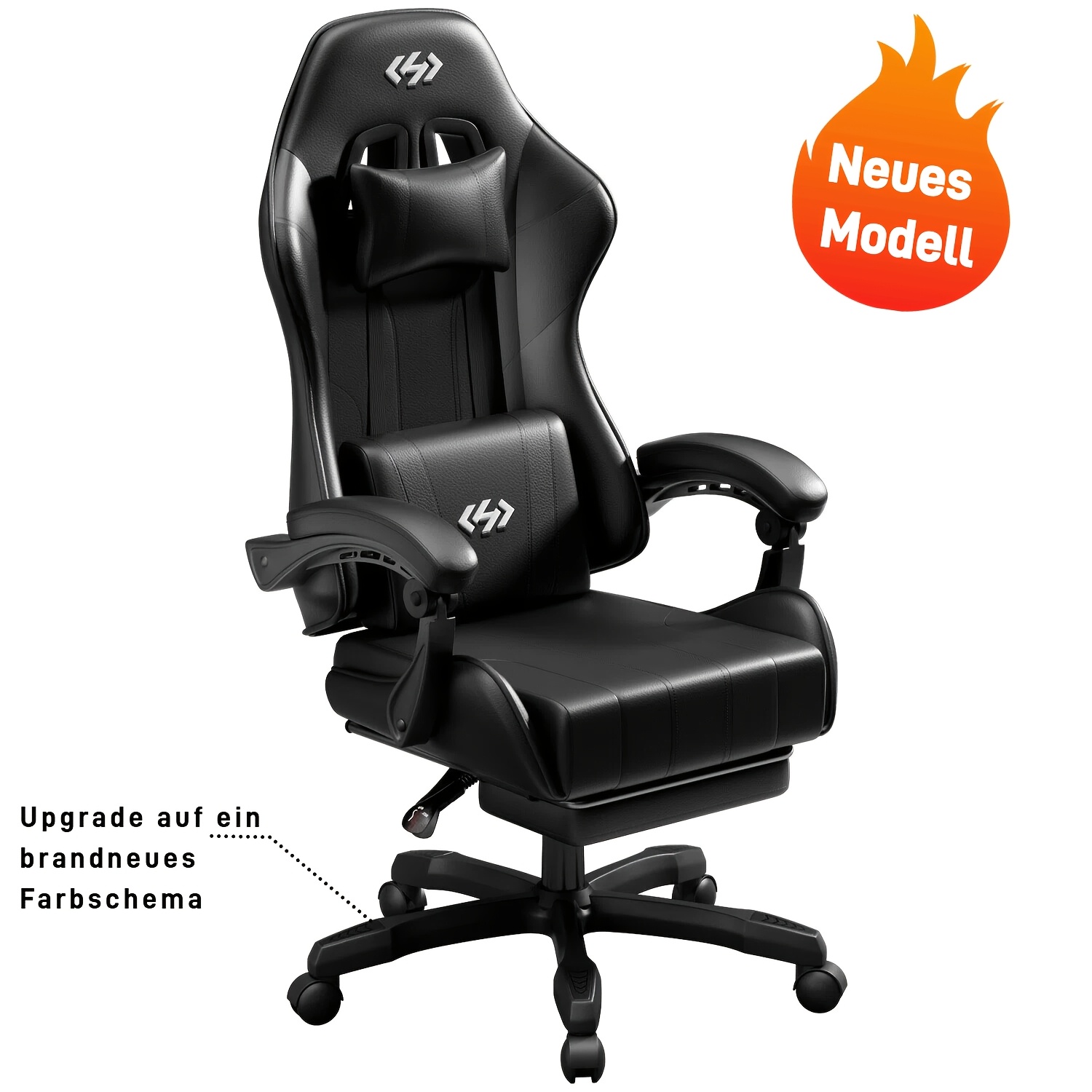 E-shop Ergonomischer Gaming-Stuhl mit verstellbarer Neigung Fußstütze, Bürostuhl mit Kopfstütze Lendenwirbelstütze, aus strapazierfähigem Material,