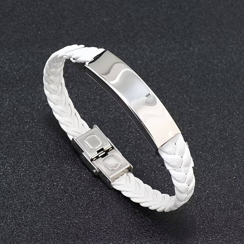 Personalized Braided Leather Bracelet with Engraved ID for Men Women