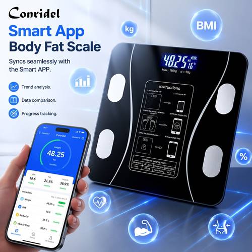 imagen del artículo báscula de grasa corporal con aplicación inteligente, báscula de peso electrónica inteligente con pantalla led, báscula de baño digital precisión que puede pesos de 400 lb/180 kg
