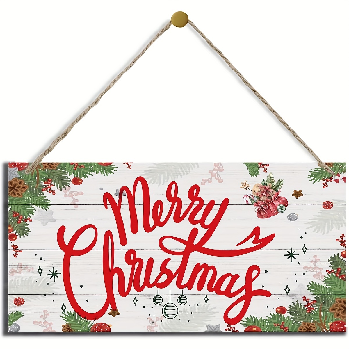 Christmas Joy Wooden Door Sign - Rustic Plaque With Holiday Decorations, Welcome Sign For Winter Porch Hanging, , No Power Needed