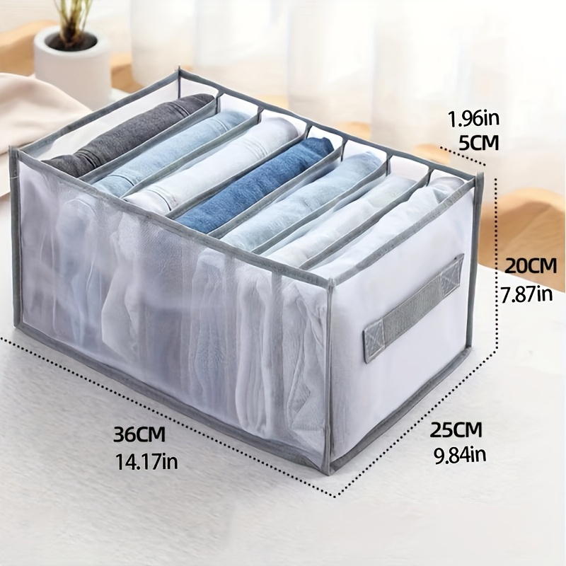 7-compartment Fabric Clothes Organizer With Handle - Washable Drawer Divider For Jeans, T-shirts & Folded Apparel Storage