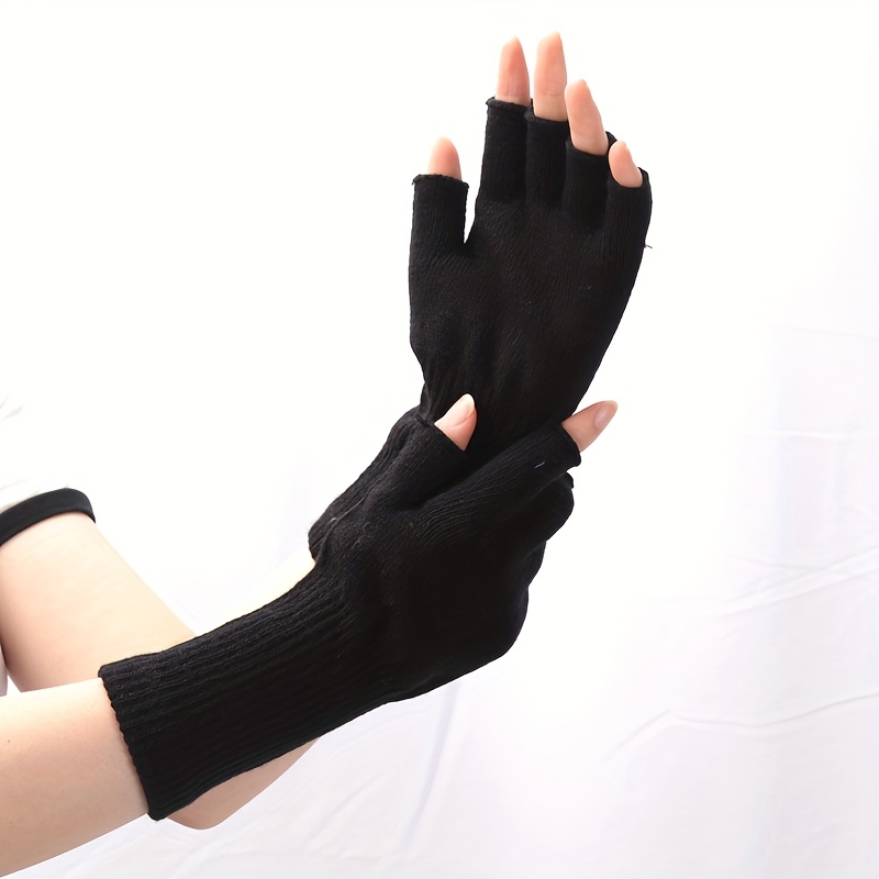 2pcs Black Fingerless Gloves for Winter Warmth