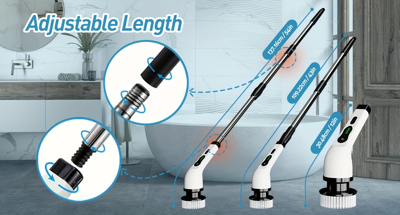 electric cleaning brush electric rotary floor scrubber wireless electric rotary scrubber replaceable 8 brush heads and adjustable extension handle 360 bathroom bathtub cordless cleaning brush usb c charging cable rotary cleaning brush details 7