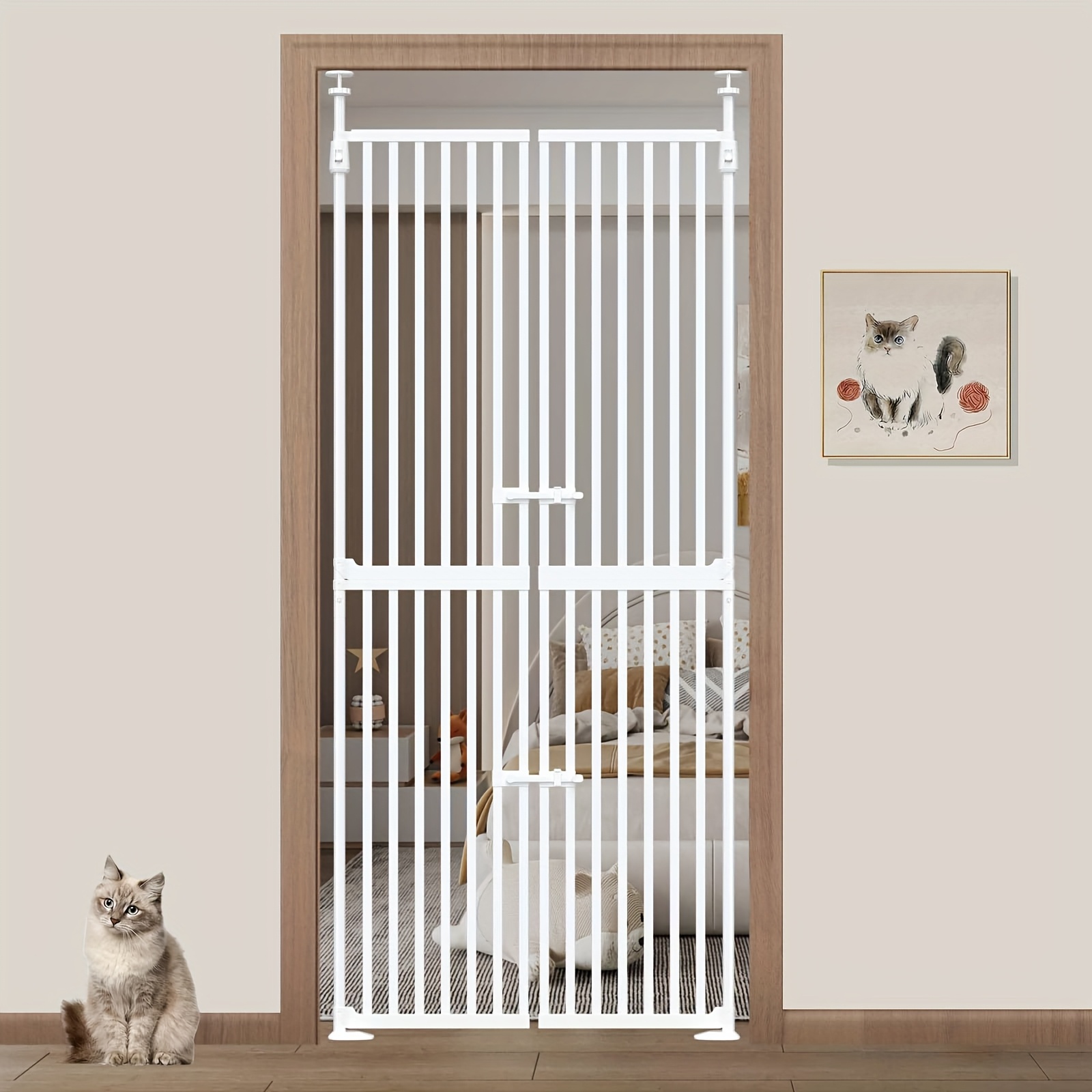 UISEBRT Barrière De Sécurité Pour Escalier, Barrière De Sécurité Pour Porte, Sans Perçage, Barrière D'escalier Avec Porte Pour Chat, Porte Pour Animaux, Pour Largeurs 85-95 Cm, Fermeture Automatique