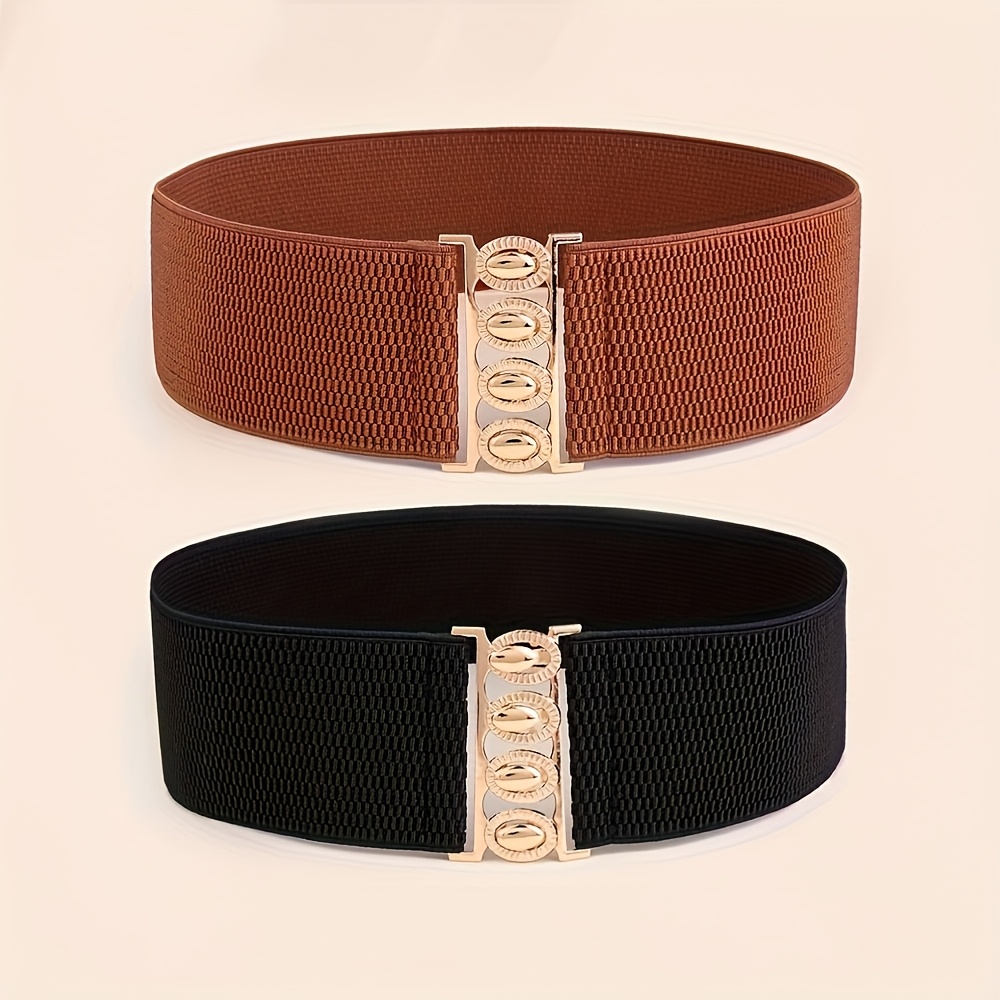 TEMU 2pcs Fashionable Wide Belts, Simple Solid Color Elastic Waistbands, Classic And Dress Belts For