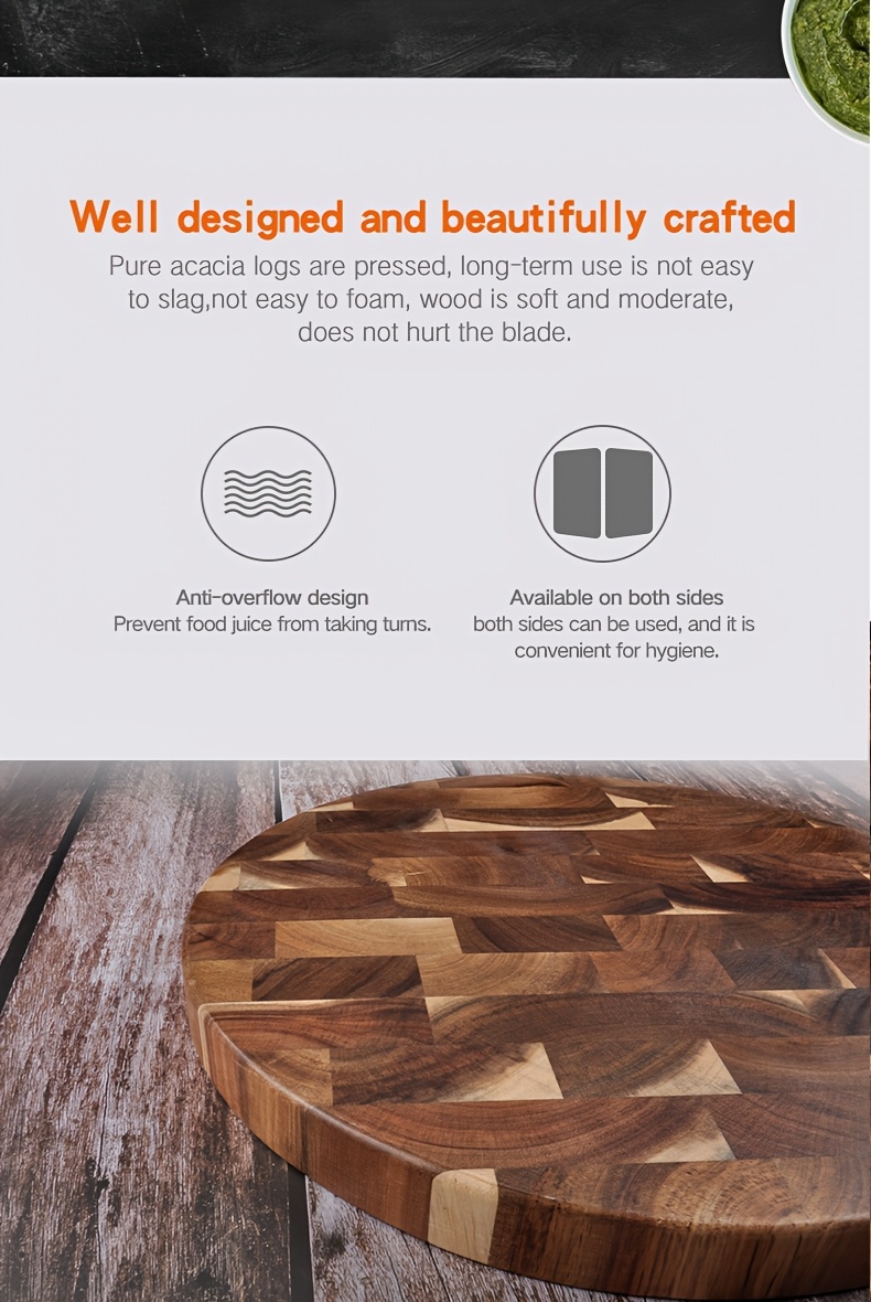 premium acacia wood cutting board double sided round kitchen   for fruits vegetables   home use holiday gifting details 1